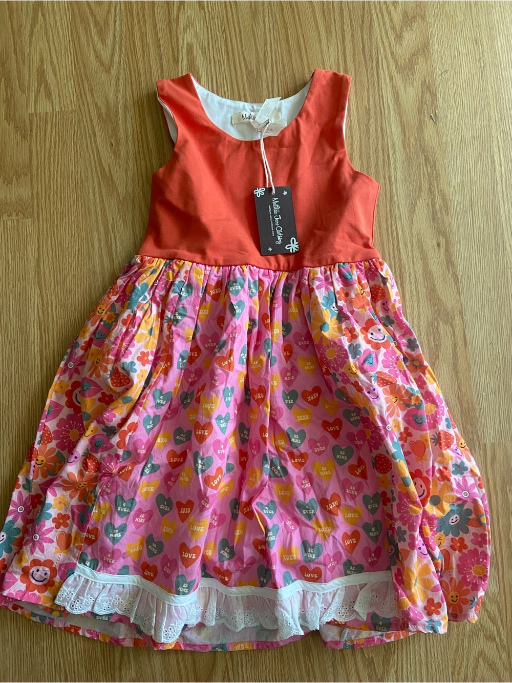 Matilda Jane Orange Bodice Pink Multi-Heart & Floral Skirt Girls' Dress